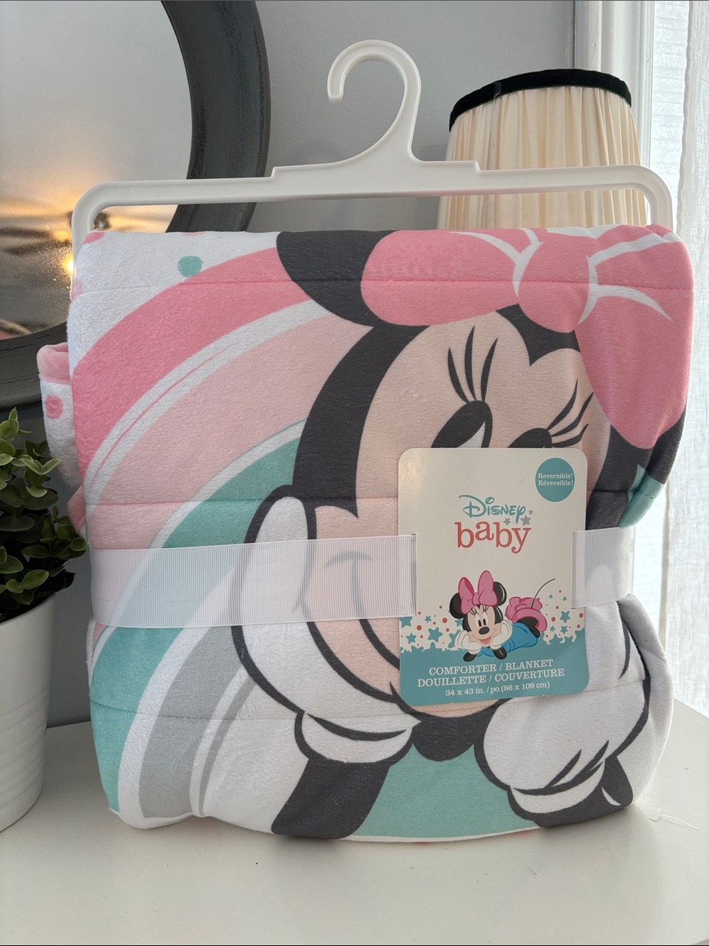 Disney Baby Minnie Mouse Pink & Teal Quilted Comforter crib Blanket